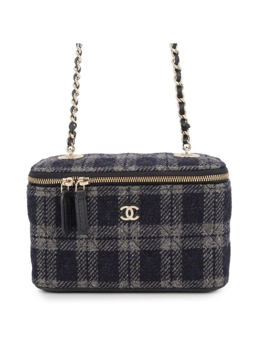 Chanel Chain Shoulder Bag Vanity Case CC Logo Quilted Tweed